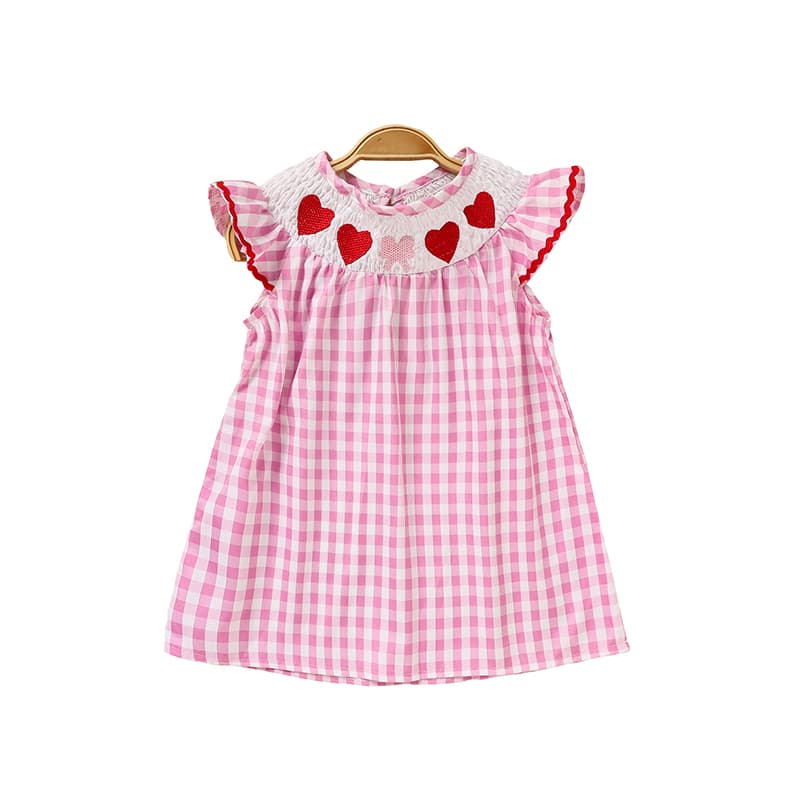 Pink Plaid Smocked Heart Dress