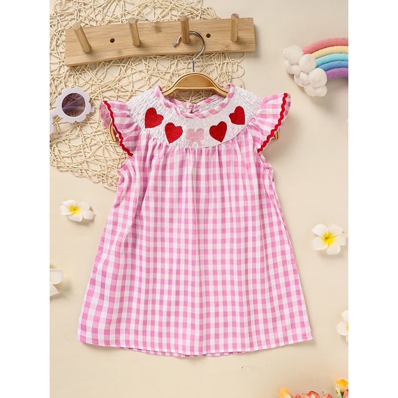Pink Plaid Smocked Heart Dress - alternate view