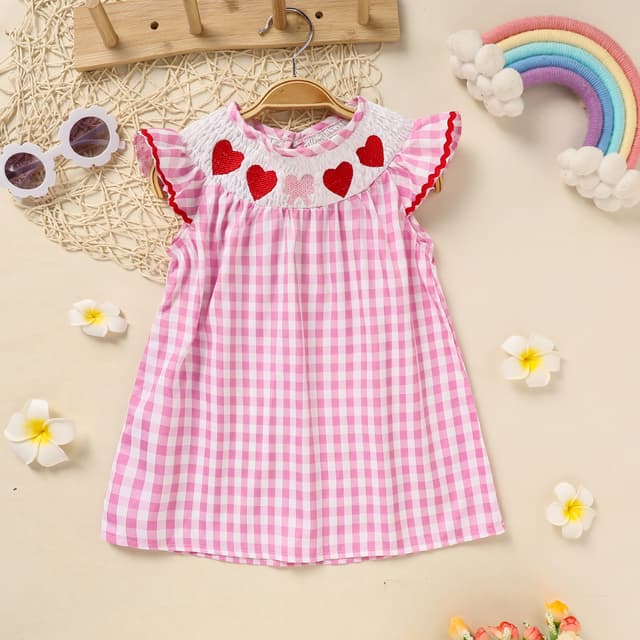 Pink Plaid Smocked Heart Dress